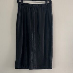 Classic Black Faux Leather Midi Skirt